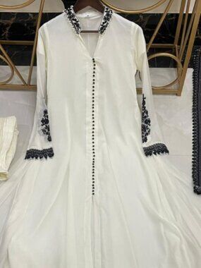 Gorgeous White and Black Anarkali Style Suit